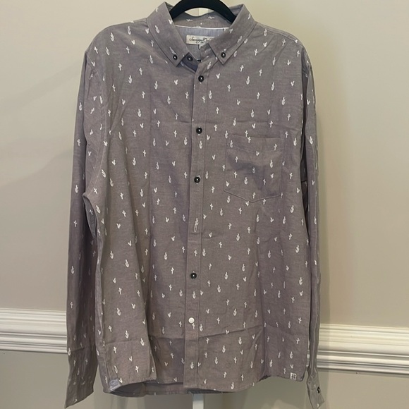 Cacti Print Gray Men’s Button Down Long Sleeves Shirt Size L - Picture 2 of 3